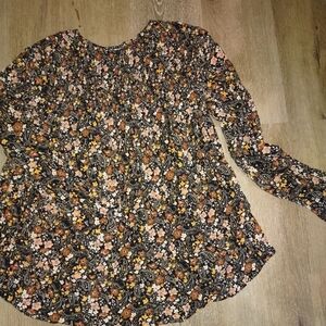 Source Unknown Black Floral Paisley Long Sleeve Top with Brown & Pink Accents